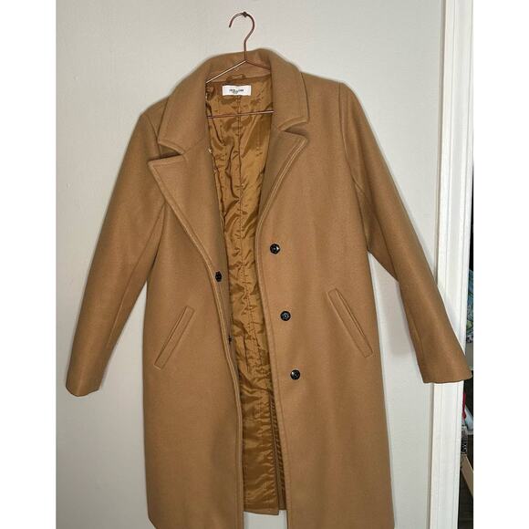 John + Jenn Griffen Camel Woven Tan Exposed Front Snap Closure Coat size Medium - Picture 6 of 14